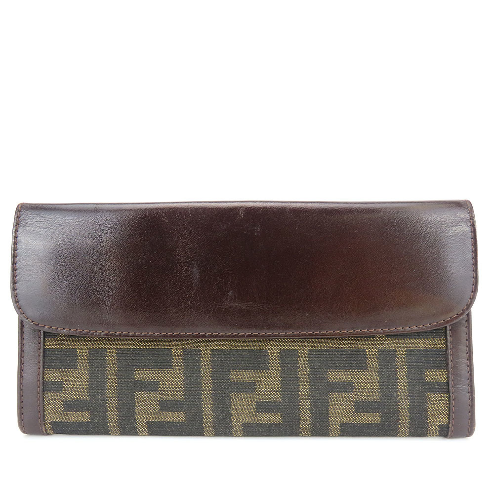 Fendi Fendi Zucca Canvas Leather Brown Bifold Wallet Canvas Long Wallet